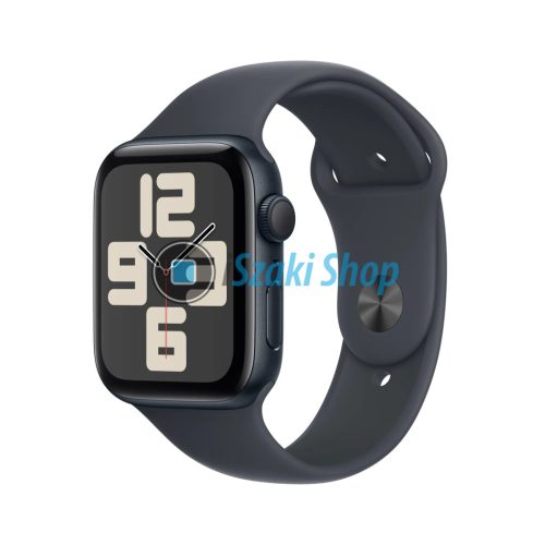 APPLE Watch SE 2024 GPS, 44mm, éjfekete alumíniumtok, éjfekete sportszíj - M/L (MXEK3QH/A)