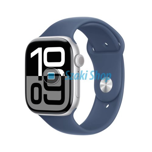 APPLE Watch Series 10 GPS, 42mm, ezüstszínű alumíniumtok, denimszínű sportszíj - S/M (MWWA3QH/A)
